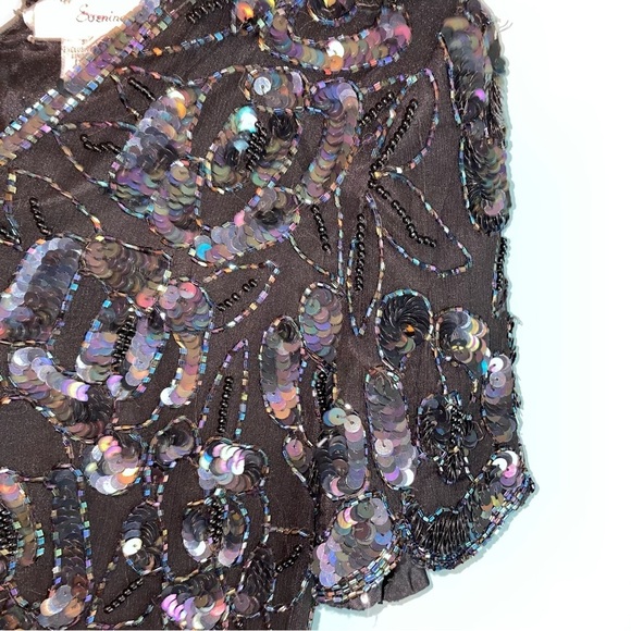 Papell Boutique Vintage Sequined Evening Top Silk Scalloped Hem Petite Medium - Picture 4 of 9